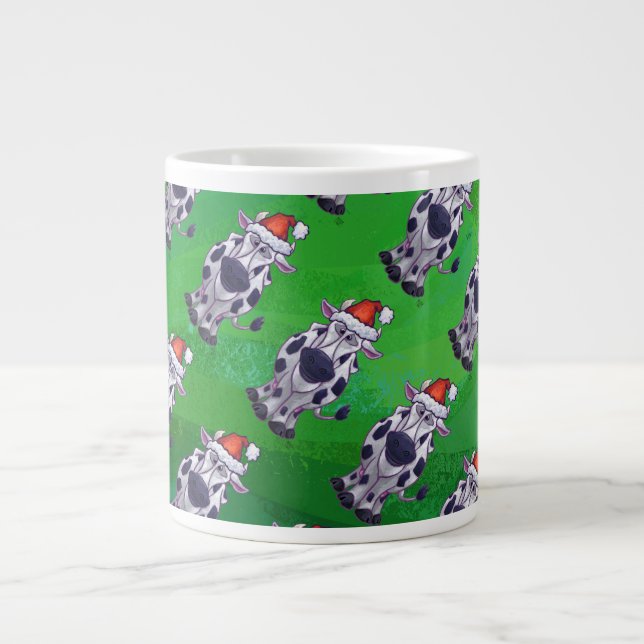 Weihnachten der Kuh auf Grün Jumbo-Tasse (Vorderseite)