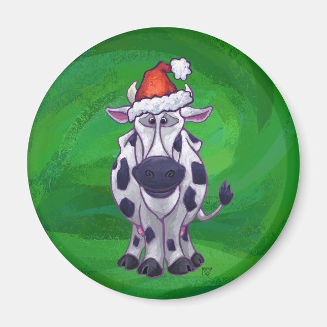 Weihnachten der Kuh auf Grün Magnet (Vorne)