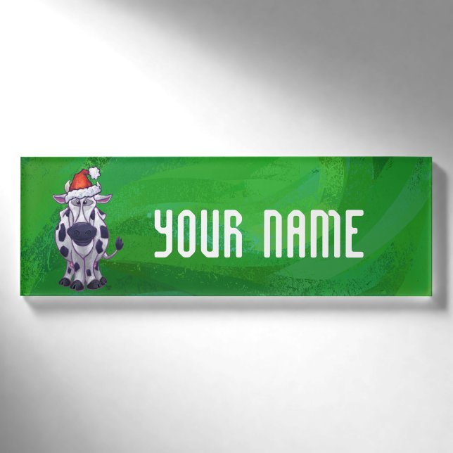 Weihnachten der Kuh auf Grün Namenschild (Vorderseite)