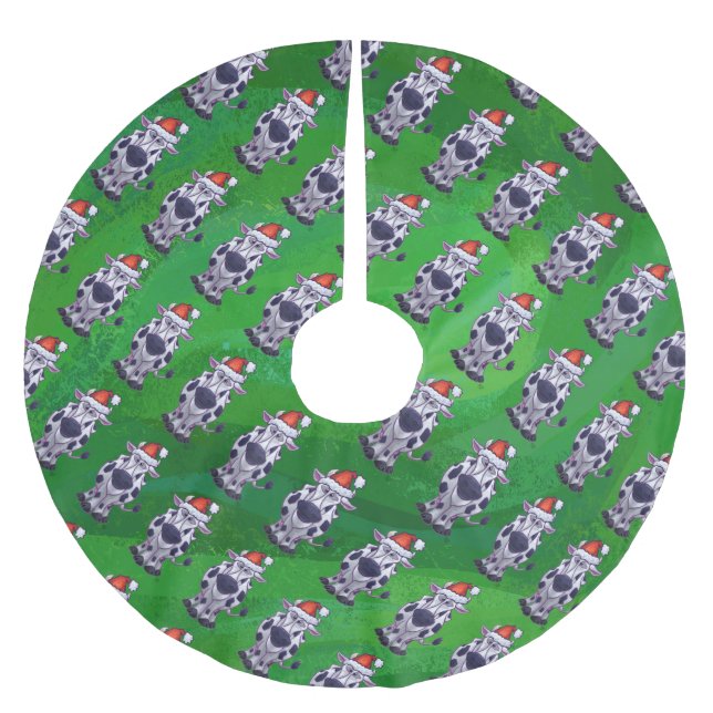 Weihnachten der Kuh auf Grün Polyester Weihnachtsbaumdecke (Vorderseite)