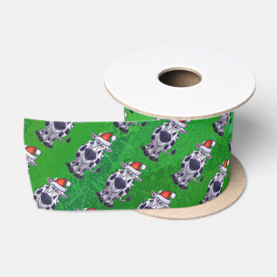 Weihnachten der Kuh auf Grün Satinband