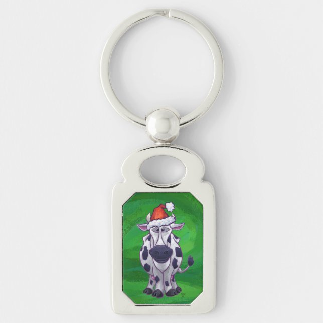 Weihnachten der Kuh auf Grün Schlüsselanhänger (Vorderseite)