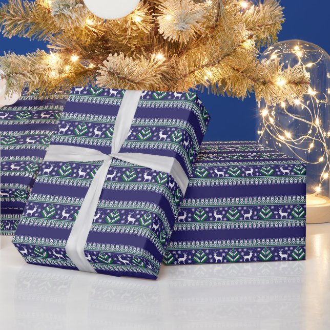 Weihnachten der Marine Green und White Fair Isle Geschenkpapier (Feiertage)