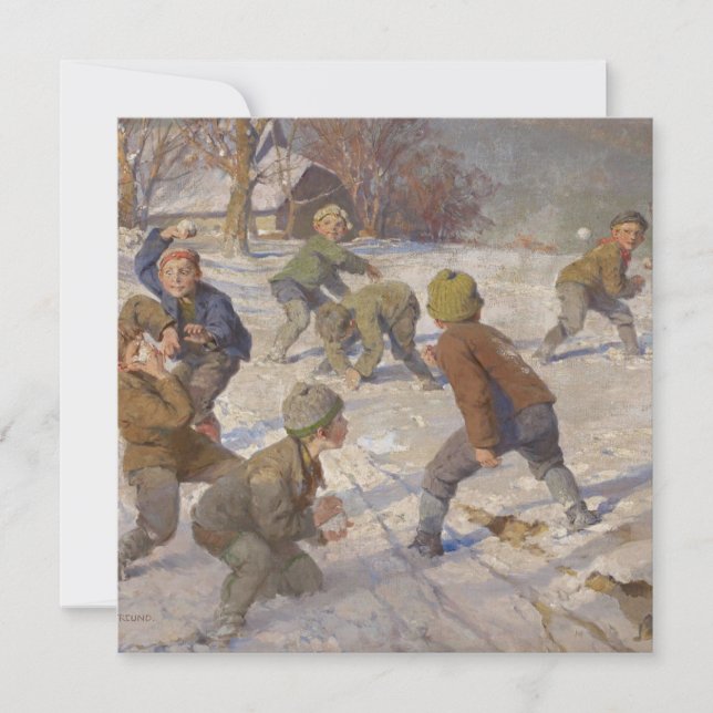 Weihnachten, Der Schneeballkampf (1890) Feiertagskarte (Vorderseite)