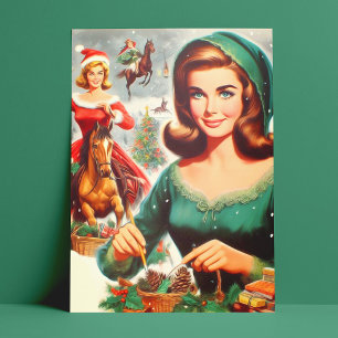 Weihnachten der Vintage Mädchen  Postkarte