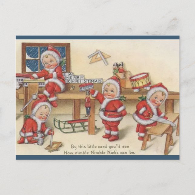 Weihnachten der Vintagen Weihnachtselfen Postkarte (Vorderseite)