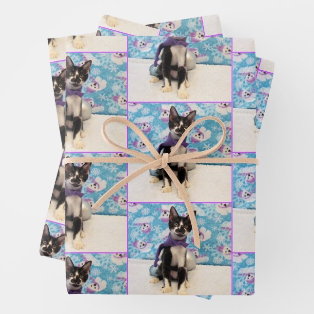 Weihnachten des Cowboys - Katze / Kitten Wrapping  Geschenkpapier Set (Beispiel)