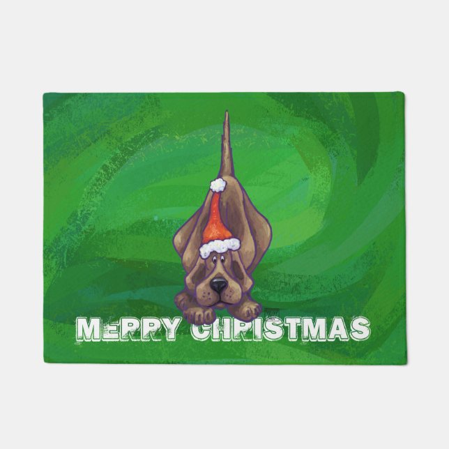 Weihnachten des Hundes auf Grün Fußmatte (Vorderseite)
