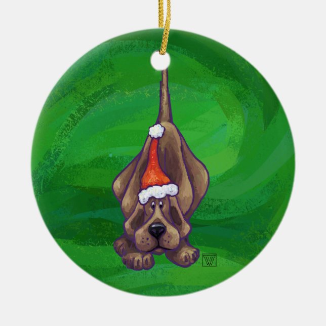 Weihnachten des Hundes auf Grün Keramikornament (Vorne)