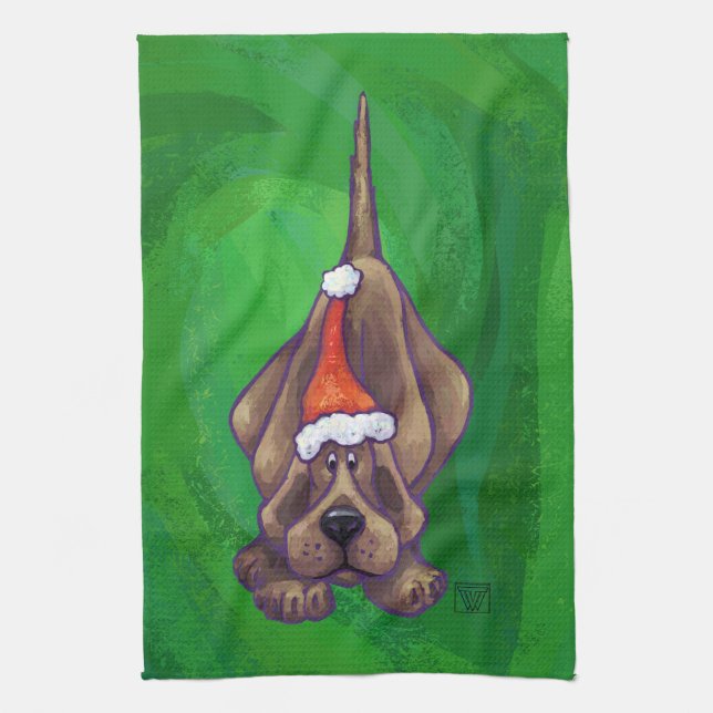 Weihnachten des Hundes auf Grün Küchentuch (Vertikal)