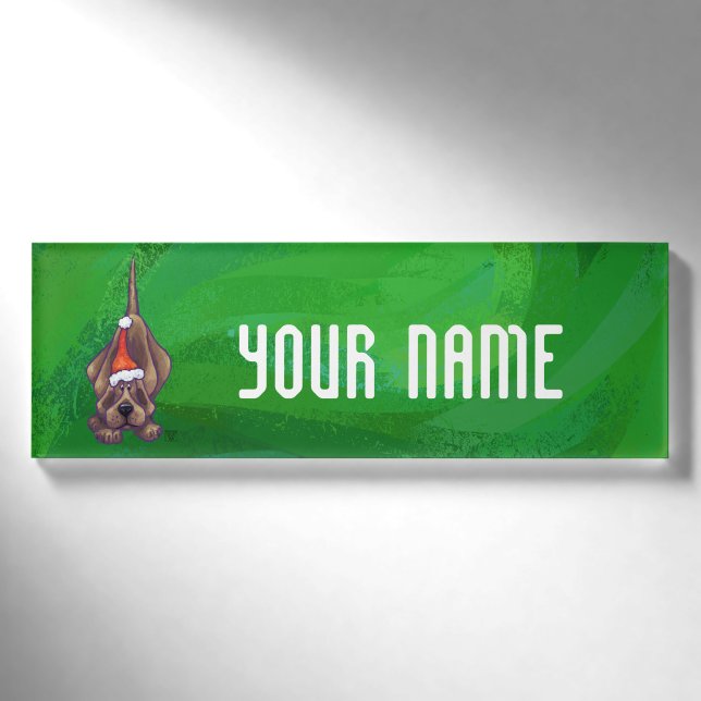 Weihnachten des Hundes auf Grün Namenschild (Vorderseite)