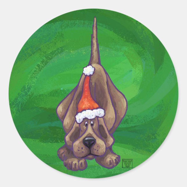 Weihnachten des Hundes auf Grün Runder Aufkleber (Vorderseite)