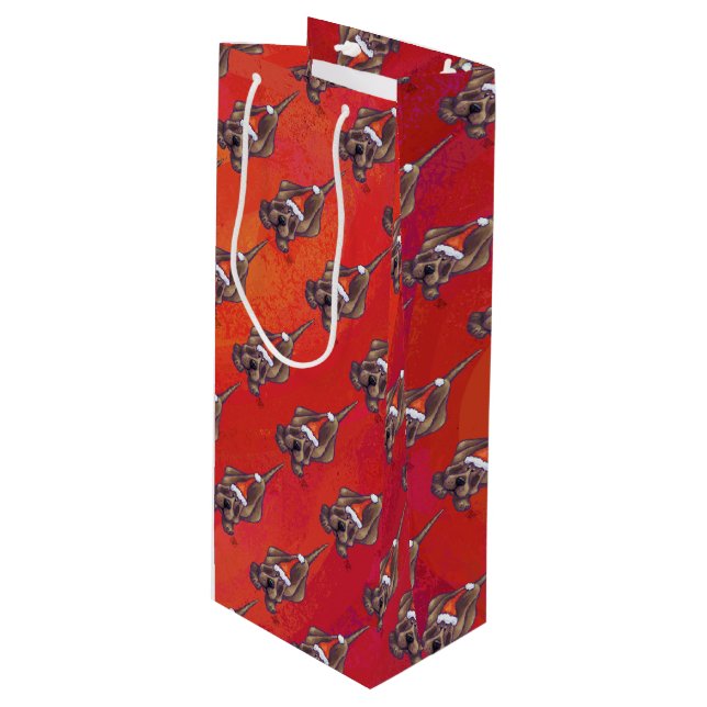 Weihnachten des Hundes auf Rot Geschenktüte Für Weinflaschen (Vorderseite Schrägansicht)