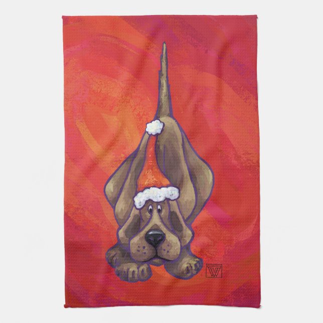 Weihnachten des Hundes auf Rot Handtuch (Vertikal)