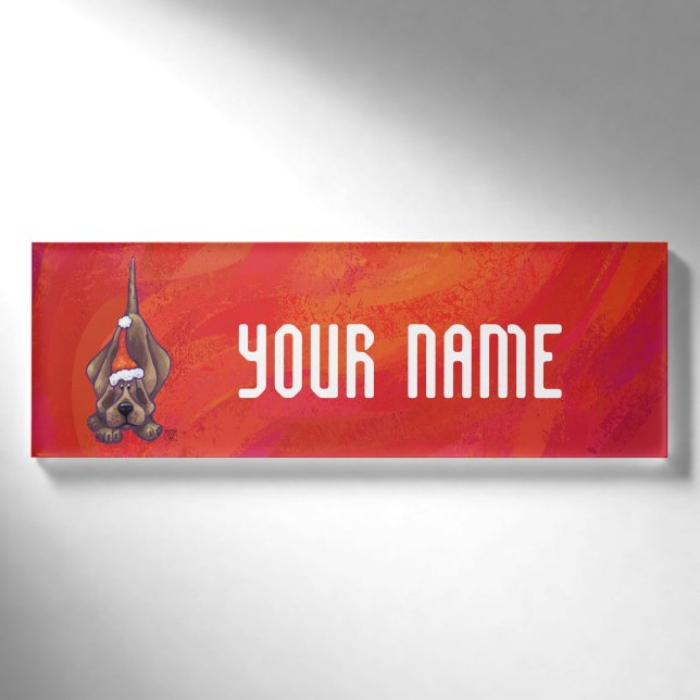 Weihnachten des Hundes auf Rot Namenschild (Vorderseite)