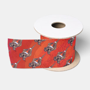 Weihnachten des Hundes auf Rot Satinband