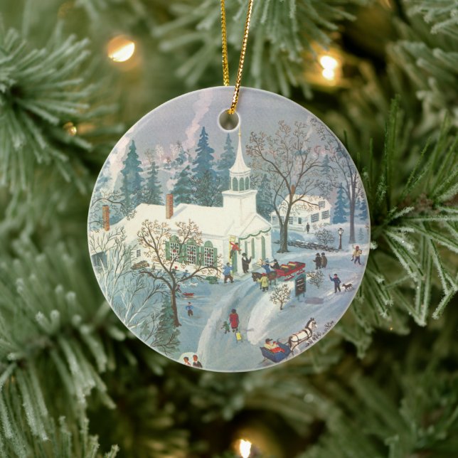Weihnachten des Jahrgangs, Menschen gehen in die K Keramik Ornament (Baum)