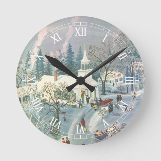 Weihnachten des Jahrgangs, Menschen gehen in die K Runde Wanduhr (Vorderseite)