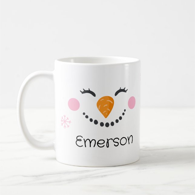 Weihnachten des Kindes Lächelnder Schneemann perso Kaffeetasse (Links)