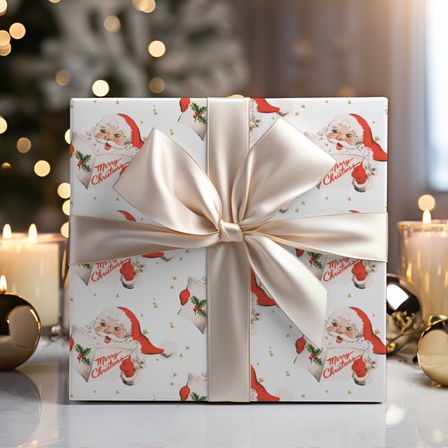 Weihnachten des Mittelalters Weihnachtsmann Geschenkpapier (Mid Century Christmas Caroling Santa Claus Wrapping Paper)