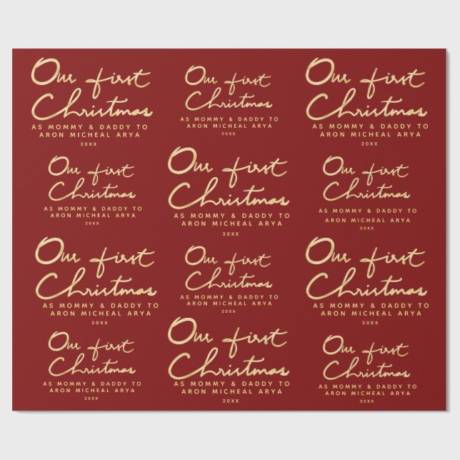 Weihnachten des Name-|Our erstes als Mama u. Vati Geschenkpapier (Flach)