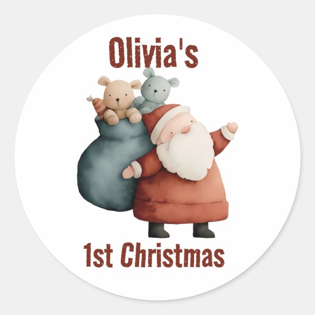 Weihnachten des personalisierten Babys Runder Aufkleber (Vorderseite)