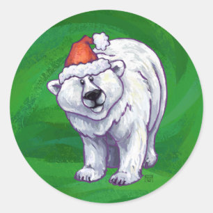Weihnachten des Polarbären auf Grün Runder Aufkleber