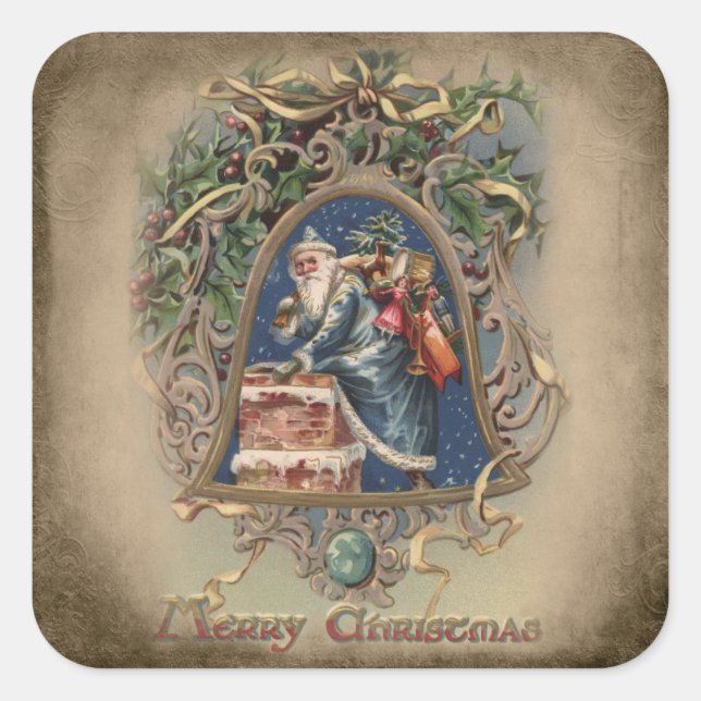Weihnachten des Vaters in Blue Robes mit Holly Quadratischer Aufkleber (Vorderseite)