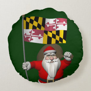 Weihnachten des Vaters mit der Flagge von Maryland Rundes Kissen