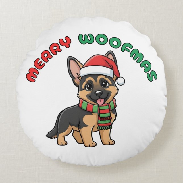 Weihnachten - Deutscher Hirte: Frohe Weihnachten Rundes Kissen (Vorderseite)