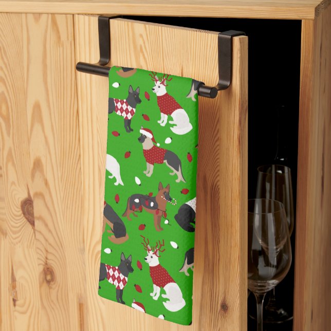 Weihnachten Deutscher Schäferhund Küchentuch (Drittel gefaltet)