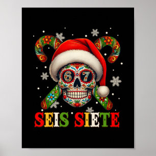 Weihnachten Dia De Los Muertos Zucker-Schädel Seis Poster