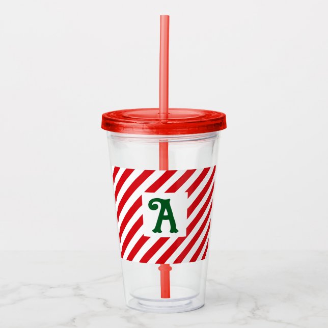 Weihnachten Diagonal Rot und Weiße Streifen Erstma Acryltrinkbecher (Vorderseite)