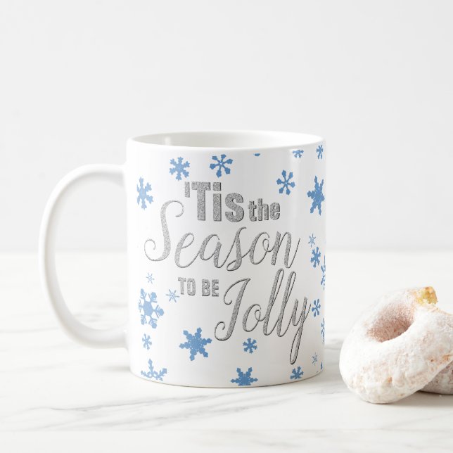 Weihnachten Die Jahreszeit Snowflake Blue Silver Kaffeetasse (Mit Donut)