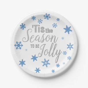 Weihnachten Die Jahreszeit Snowflake Blue Silver Pappteller