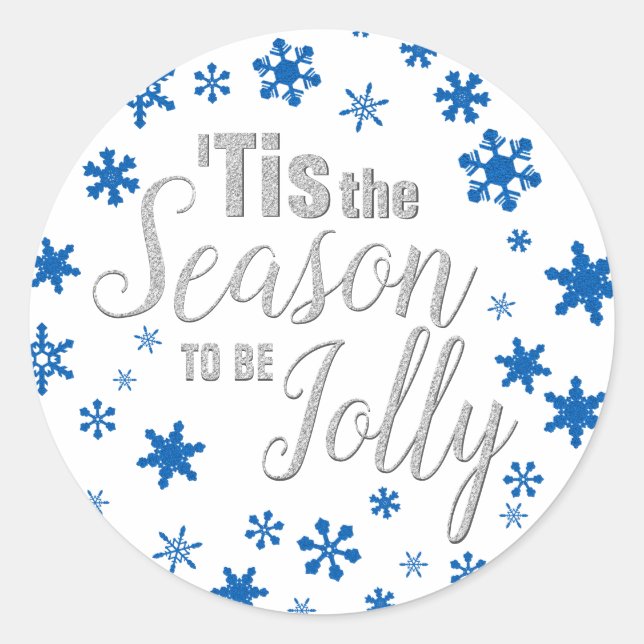 Weihnachten Die Jahreszeit Snowflake Blue Silver Runder Aufkleber (Vorderseite)