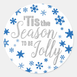 Weihnachten Die Jahreszeit Snowflake Blue Silver Runder Aufkleber