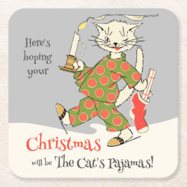 Weihnachten Die Katze's Schlafanzug CC1273 Funny Rechteckiger Pappuntersetzer