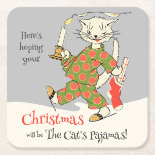 Weihnachten Die Katze's Schlafanzug CC1273 Funny Rechteckiger Pappuntersetzer