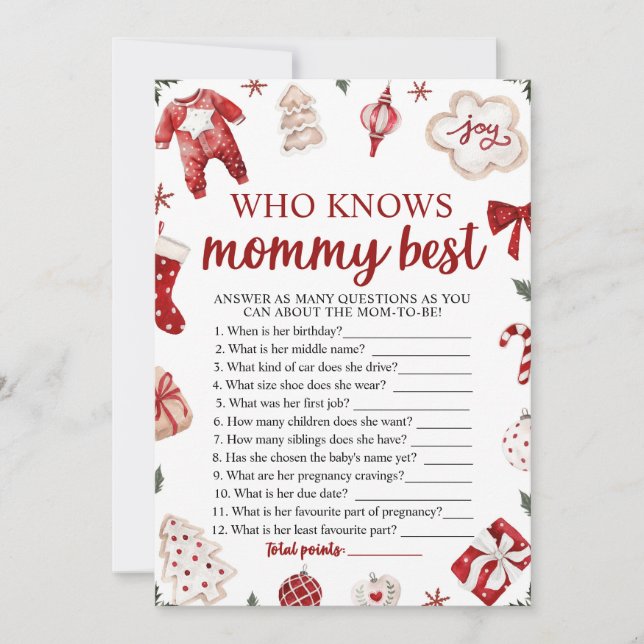 Weihnachten, die Mommy Best Baby Shower Game kenne Einladung (Vorderseite)