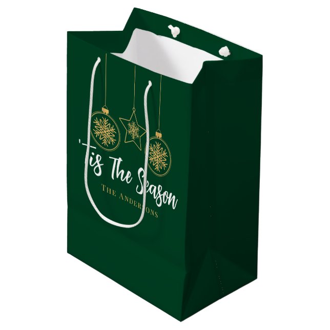 Weihnachten 'Dies ist die Jahreszeit Grün Gold, We Mittlere Geschenktüte (Vorderseite Schrägansicht)