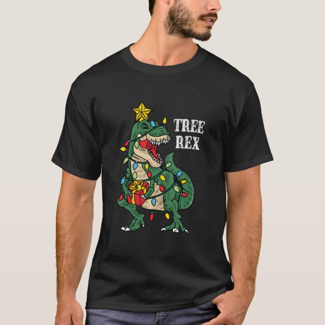 Weihnachten Dinosaurier Baum Rex Funny Xmas Gesche T-Shirt (Vorderseite)
