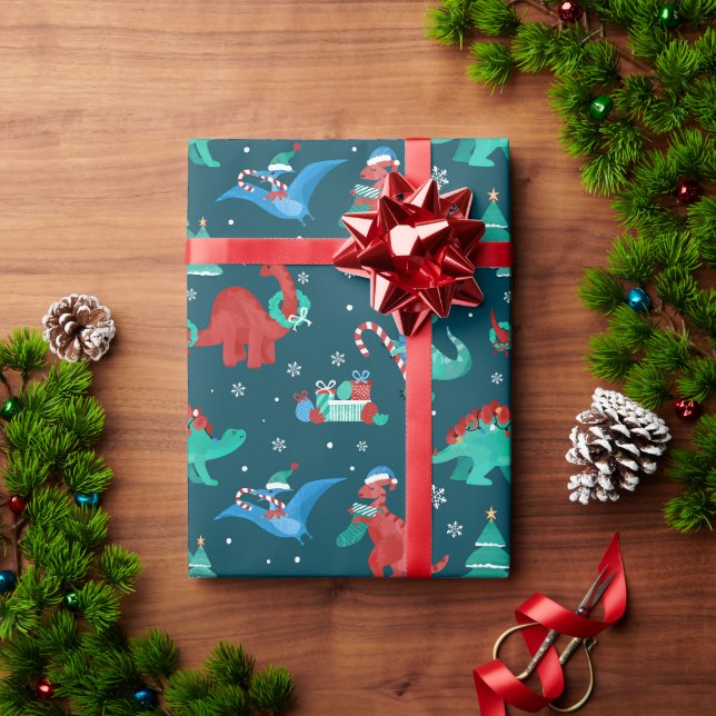 Weihnachten Dinosaurier Kinder Spaß Winterurlaub Geschenkpapier (Feiertagsgeschenk)