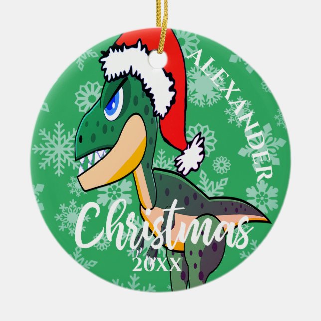 Weihnachten Dinosaurier Niedlich glauben Grüne Kin Keramik Ornament (Vorne)