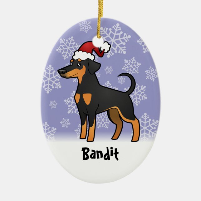 Weihnachten Doberman Pinscher (Diskettenohren) Keramikornament (Vorne)