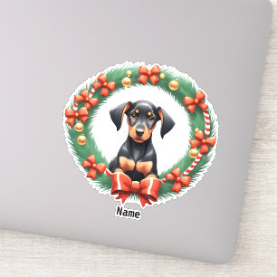 Weihnachten Doberman Pup im festlichen Kranz Aufkleber