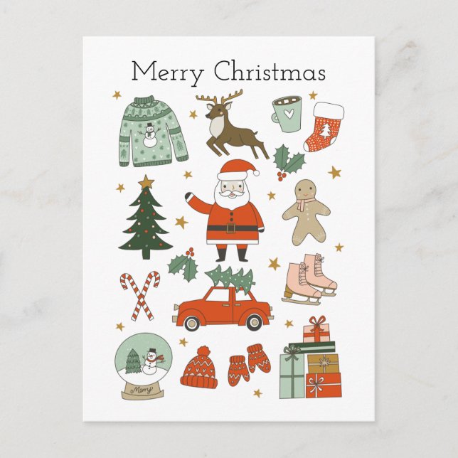 Weihnachten Doodles niedlicher Urlaub Postkarte (Vorderseite)