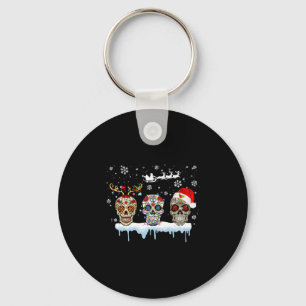 Weihnachten drei mexikanische Blume Zucker Schädel Schlüsselanhänger