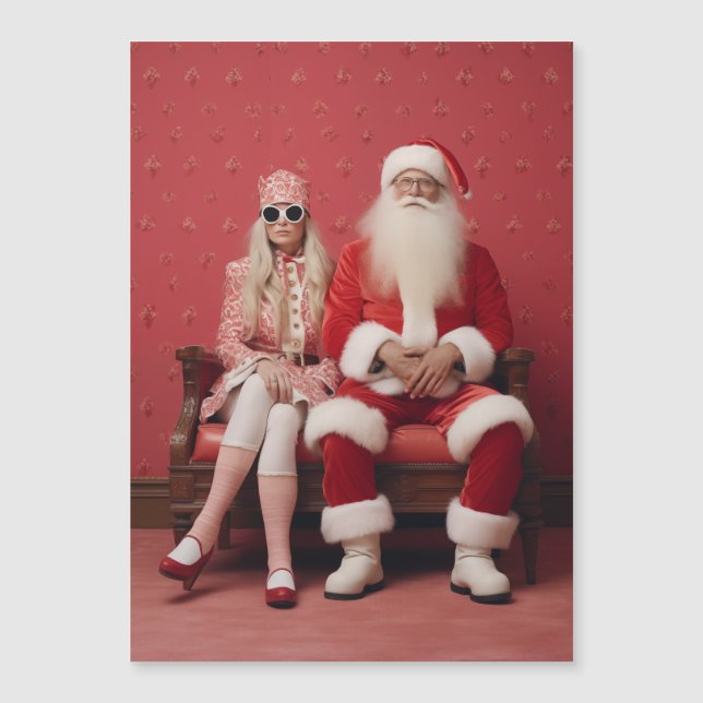 Weihnachten Duo: Weihnachtsmann und Frau Claus Magneteinladung (Vorderseite)