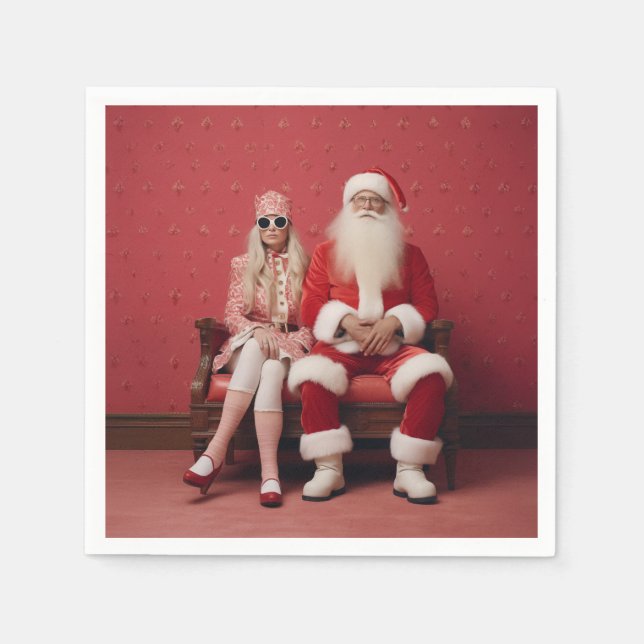 Weihnachten Duo: Weihnachtsmann und Frau Claus Serviette (Vorderseite)